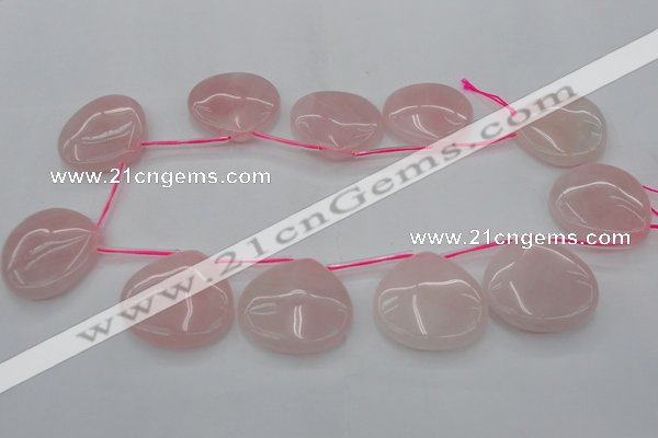 CRQ725 Top drilled 35*35mm flat teardrop rose quartz beads