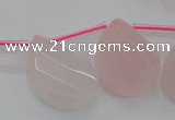 CRQ735 18*25mm faceted & twisted flat teardrop rose quartz beads