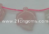 CRQ740 Top drilled 22*30mm carved leaf rose quartz beads