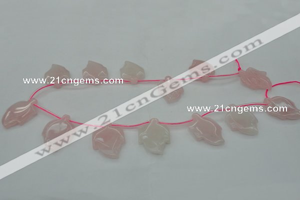 CRQ740 Top drilled 22*30mm carved leaf rose quartz beads