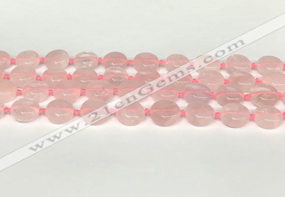 CRQ765 15.5 inches 14mm flat round rose quartz beads