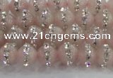 CRQ820 15.5 inches 6mm round rose quartz with rhinestone beads