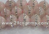 CRQ821 15.5 inches 8mm round rose quartz with rhinestone beads