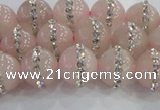 CRQ821 15.5 inches 8mm round rose quartz with rhinestone beads