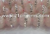 CRQ822 15.5 inches 10mm round rose quartz with rhinestone beads