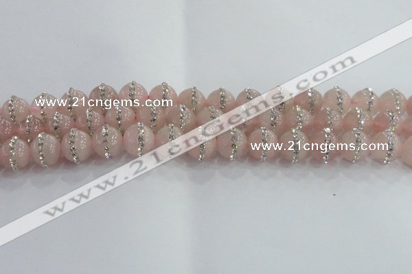 CRQ822 15.5 inches 10mm round rose quartz with rhinestone beads