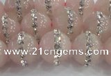 CRQ823 15.5 inches 12mm round rose quartz with rhinestone beads