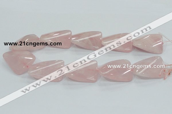 CRQ84 15.5 inches 30*40mm twisted rectangle natural rose quartz beads