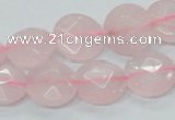 CRQ96 15.5 inches 12mm faceted flat round natural rose quartz beads