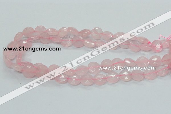 CRQ96 15.5 inches 12mm faceted flat round natural rose quartz beads