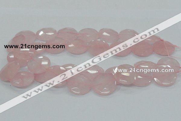 CRQ97 15.5 inches 25mm faceted flat round natural rose quartz beads