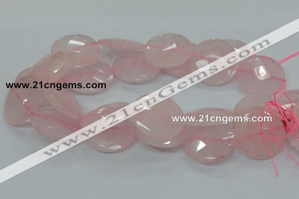 CRQ98 15.5 inches 35mm faceted flat round natural rose quartz beads