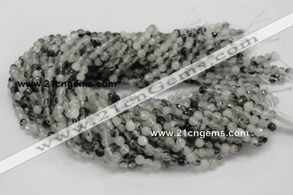 CRU01 15.5 inches 6mm faceted round black rutilated quartz beads