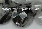 CRU06 15.5 inches 30mm faceted flat round black rutilated quartz beads