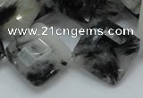 CRU09 15.5 inches 20*20mm faceted diamond black rutilated quartz beads