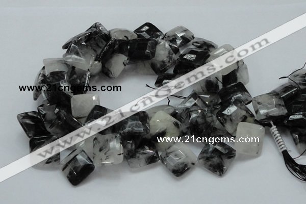 CRU09 15.5 inches 20*20mm faceted diamond black rutilated quartz beads