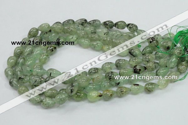 CRU105 15.5 inches 10*14mm teardrop green rutilated quartz beads