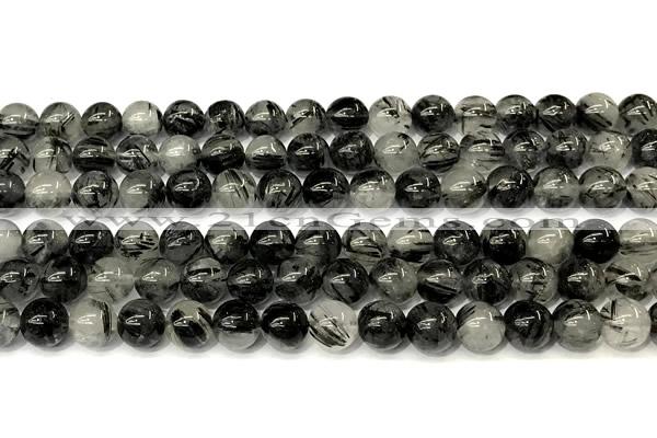 CRU1066 15 inches 8mm round black rutilated quartz beads
