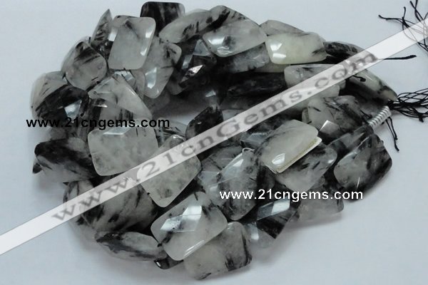 CRU11 15.5 inches 20*30mm faceted rectangle black rutilated quartz beads