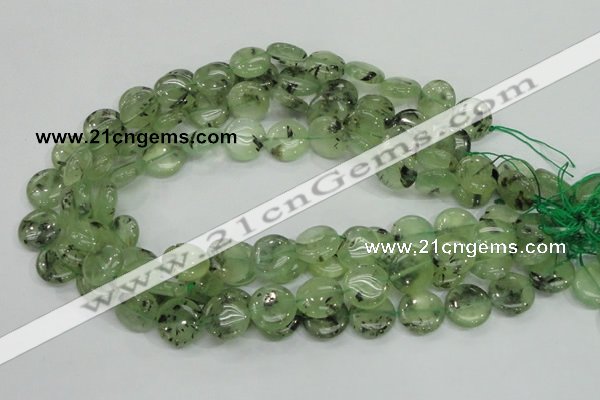 CRU110 15.5 inches 16mm flat round green rutilated quartz beads