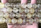 CRU1106 15 inches 14mm round golden rutilated quartz beads