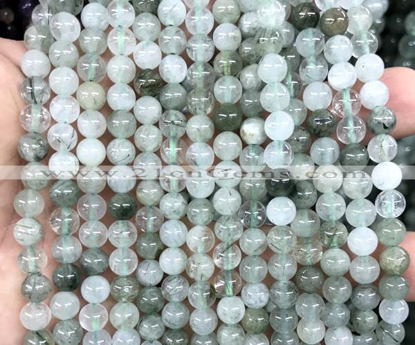 CRU1131 15 inches 6mm round green rutilated quartz beads wholesale