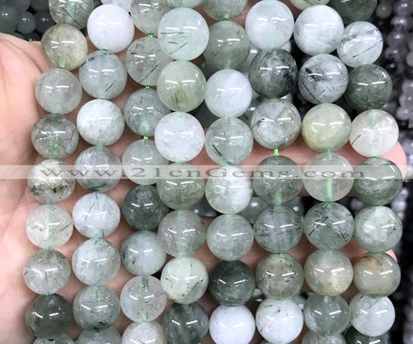 CRU1134 15 inches 12mm round green rutilated quartz beads wholesale