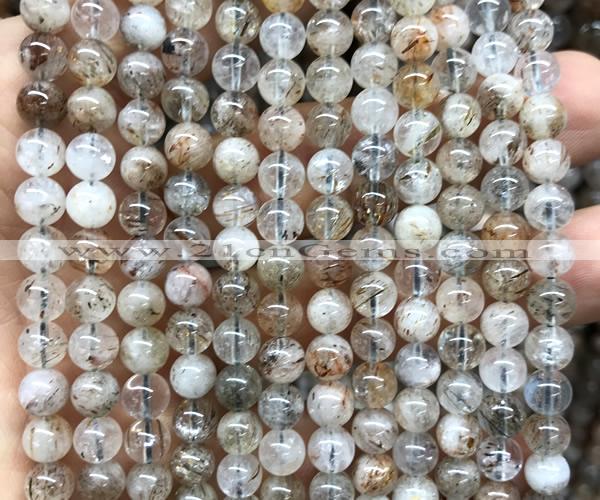 CRU1137 15 inches 6mm round black gold rutilated quartz beads