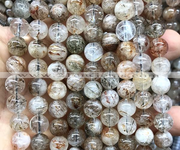 CRU1139 15 inches 10mm round black gold rutilated quartz beads