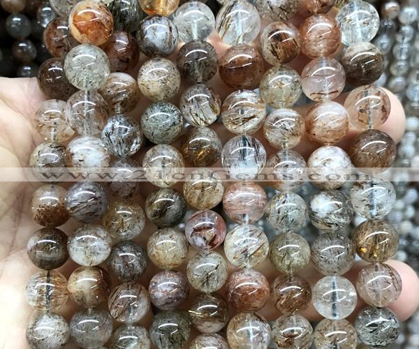CRU1144 15 inches 10mm round black gold rutilated quartz beads
