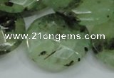 CRU117 15.5 inches 30mm faceted coin green rutilated quartz beads