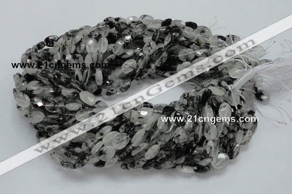 CRU12 15.5 inches 9*12mm faceted oval black rutilated quartz beads