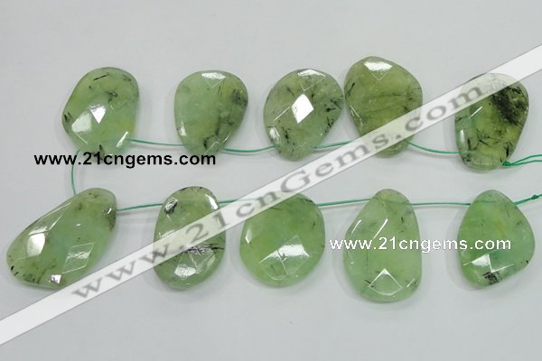 CRU137 15.5 inches 35*45mm faceted freeform green rutilated quartz beads