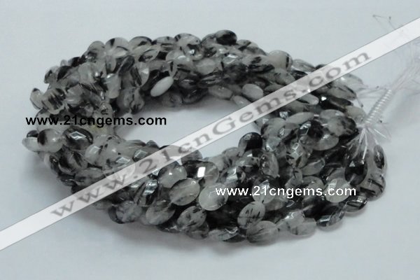 CRU14 15.5 inches 11*14mm faceted oval black rutilated quartz beads