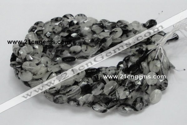 CRU15 15.5 inches 12*16mm faceted oval black rutilated quartz beads