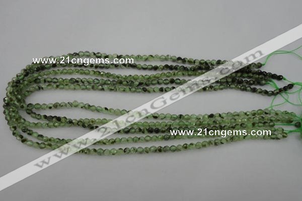 CRU150 15.5 inches 4mm faceted round green rutilated quartz beads