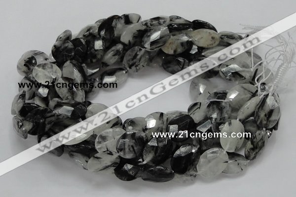 CRU16 15.5 inches 15*20mm faceted oval black rutilated quartz beads