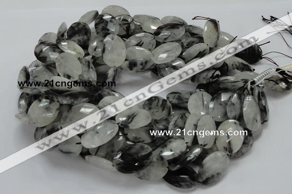 CRU17 15.5 inches 18*25mm faceted oval black rutilated quartz beads