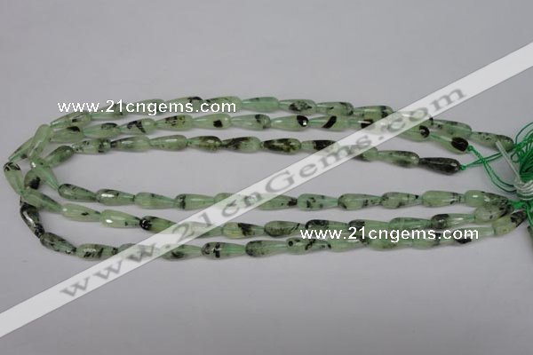 CRU172 15.5 inches 6*16mm faceted teardrop green rutilated quartz beads