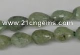 CRU173 15.5 inches 10*14mm faceted teardrop green rutilated quartz beads