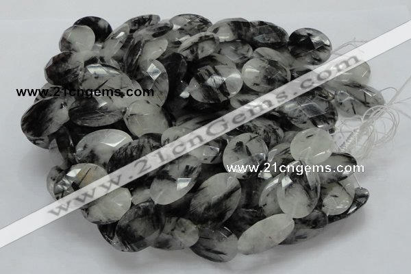 CRU18 15.5 inches 22*25mm faceted oval black rutilated quartz beads