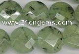 CRU185 15.5 inches 18mm faceted coin green rutilated quartz beads