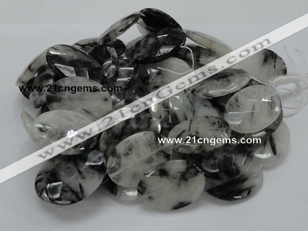 CRU19 15.5 inches 22*30mm faceted oval black rutilated quartz beads