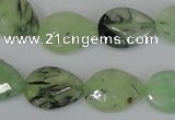 CRU209 13*18mm faceted flat teardrop green rutilated quartz beads