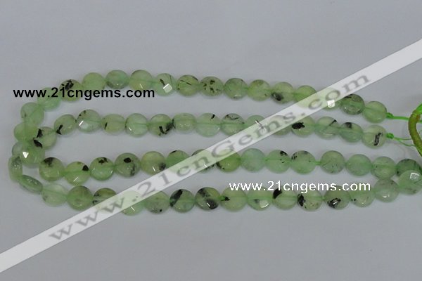 CRU210 15 inches 12mm faceted coin green rutilated quartz beads