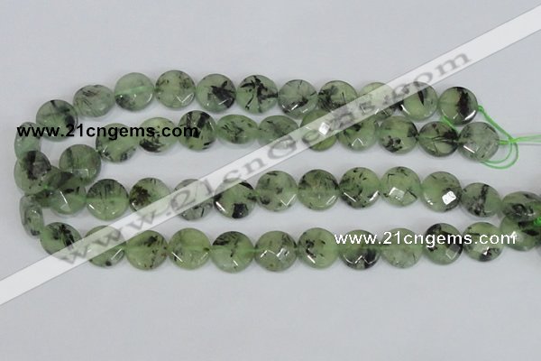 CRU211 15 inches 16mm faceted coin green rutilated quartz beads