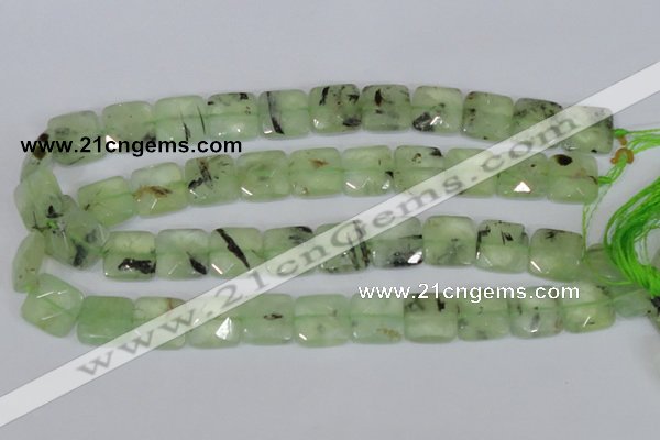 CRU213 15 inches 16*16mm faceted square green rutilated quartz beads