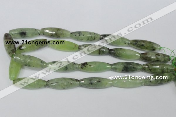 CRU214 15 inches 12*36mm faceted rice green rutilated quartz beads