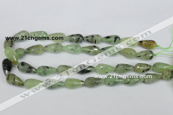 CRU215 15 inches 12*22mm faceted teardrop green rutilated quartz beads