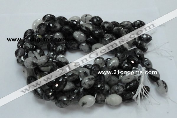 CRU22 15.5 inches 15*20mm faceted egg-shaped black rutilated quartz beads